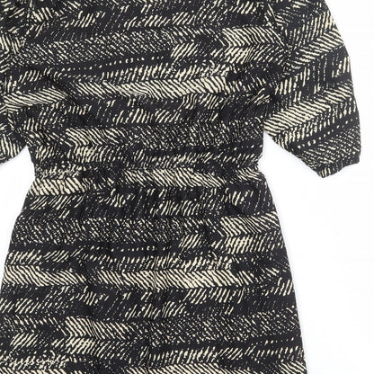 Yumi Womens Black Geometric Polyester A-Line Size 16 V-Neck