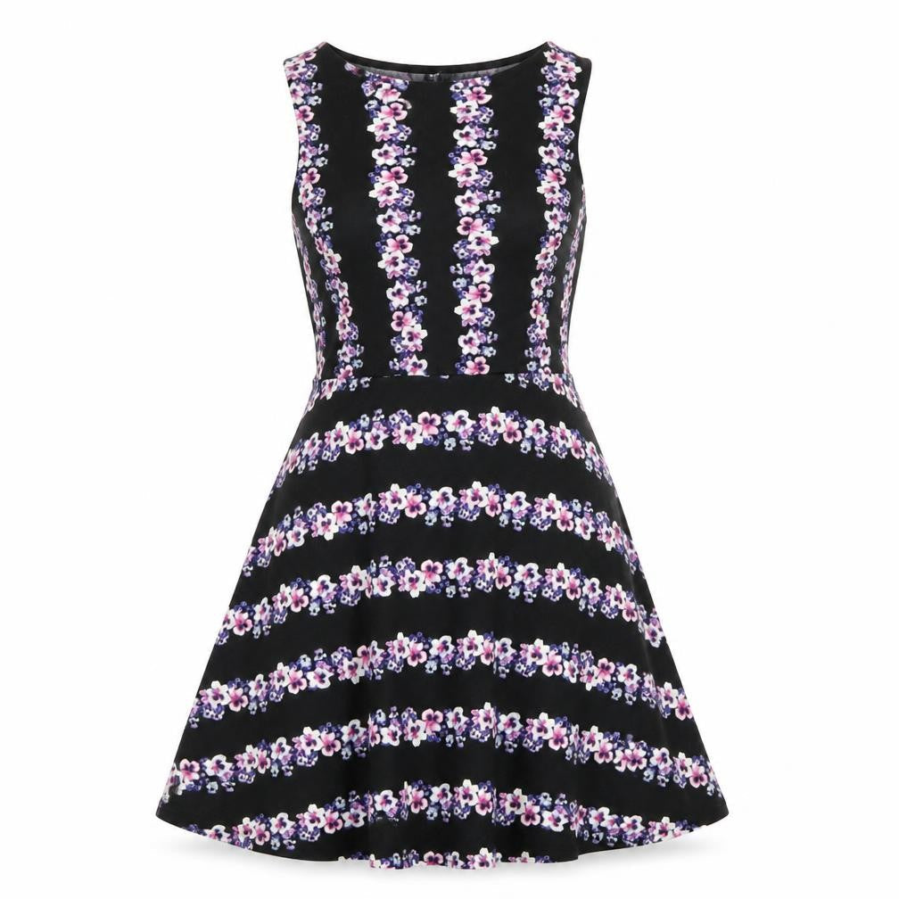 H&M Womens Black Floral Polyester Fit & Flare Size M Boat Neck Pullover