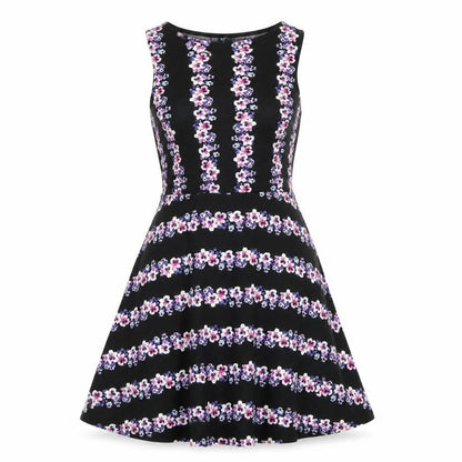 H&M Womens Black Floral Polyester Fit & Flare Size M Boat Neck Pullover