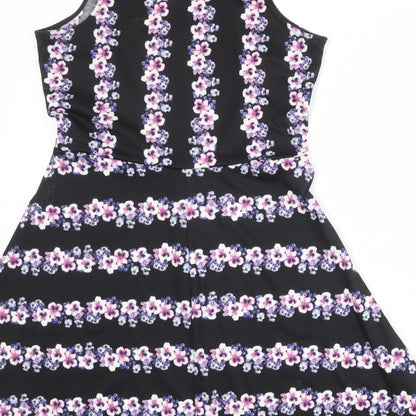 H&M Womens Black Floral Polyester Fit & Flare Size M Boat Neck Pullover