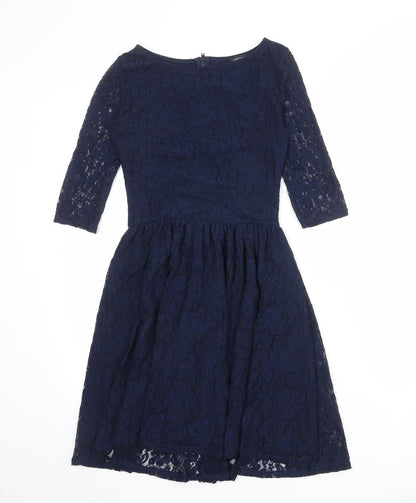 River Island Womens Blue Polyester Fit & Flare Size 6 Boat Neck Zip