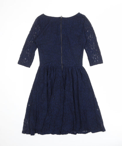 River Island Womens Blue Polyester Fit & Flare Size 6 Boat Neck Zip