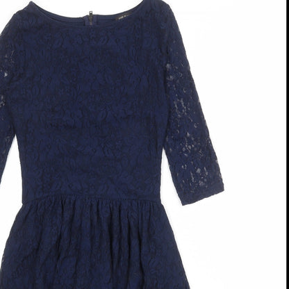River Island Womens Blue Polyester Fit & Flare Size 6 Boat Neck Zip