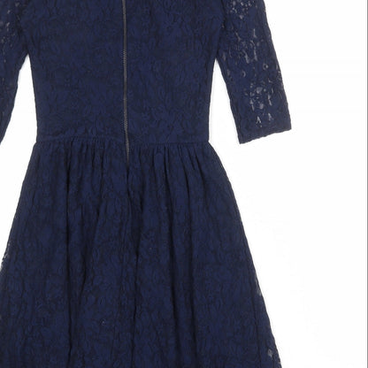 River Island Womens Blue Polyester Fit & Flare Size 6 Boat Neck Zip