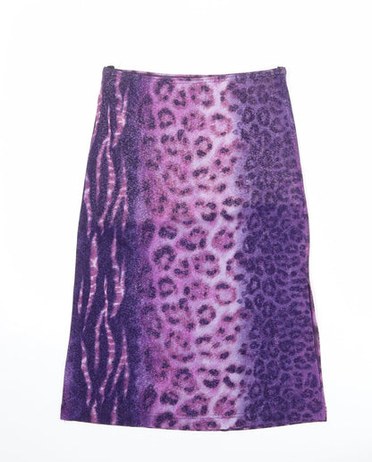 Acrobat Womens Purple Animal Print Polyester A-Line Skirt Size S - Tiger leopard pattern