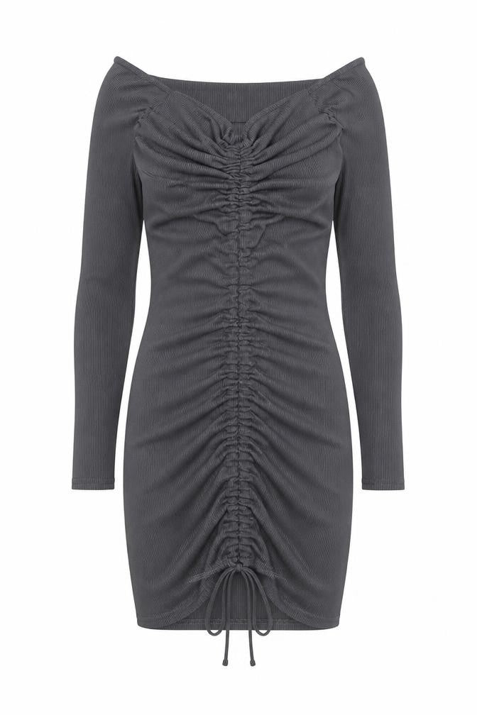 PRETTYLITTLETHING Womens Grey Polyester Bodycon Size 12 V-Neck Pullover