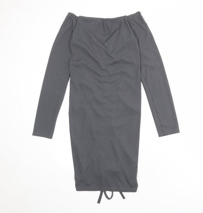 PRETTYLITTLETHING Womens Grey Polyester Bodycon Size 12 V-Neck Pullover