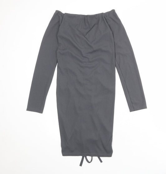 PRETTYLITTLETHING Womens Grey Polyester Bodycon Size 12 V-Neck Pullover