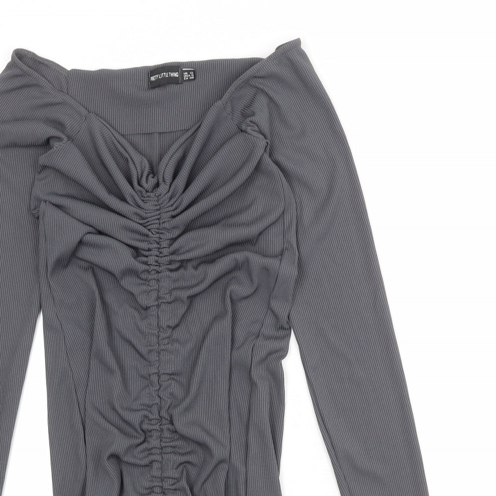 PRETTYLITTLETHING Womens Grey Polyester Bodycon Size 12 V-Neck Pullover