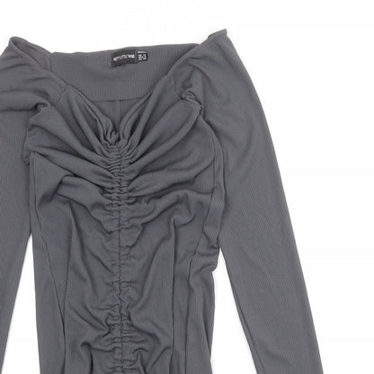 PRETTYLITTLETHING Womens Grey Polyester Bodycon Size 12 V-Neck Pullover