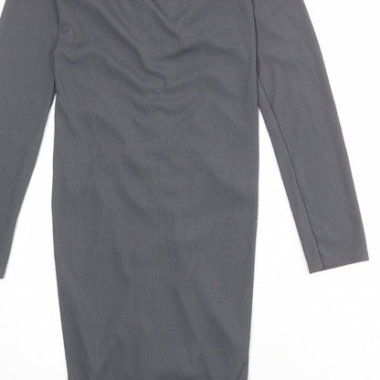 PRETTYLITTLETHING Womens Grey Polyester Bodycon Size 12 V-Neck Pullover