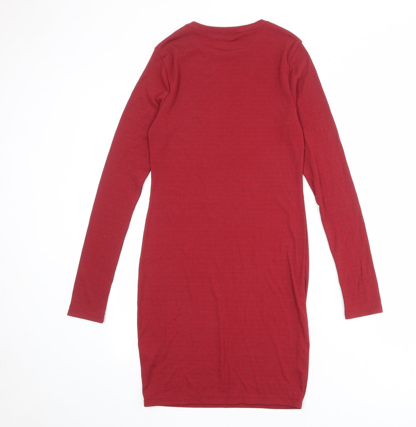 Boohoo Womens Red Polyester Bodycon Size 10 Crew Neck Pullover