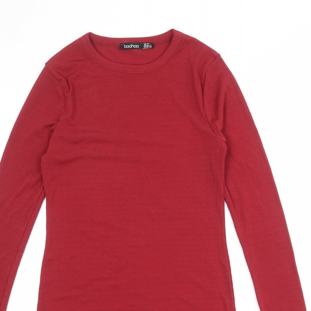 Boohoo Womens Red Polyester Bodycon Size 10 Crew Neck Pullover