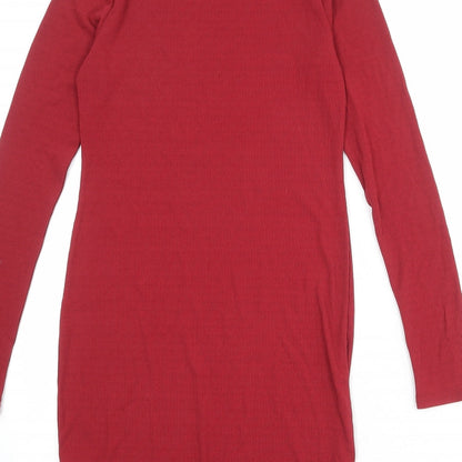 Boohoo Womens Red Polyester Bodycon Size 10 Crew Neck Pullover