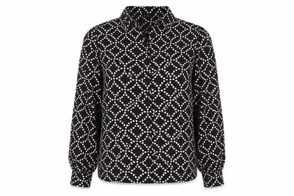 Dusk Womens Black Geometric Polyester Basic Blouse Size 12 Collared