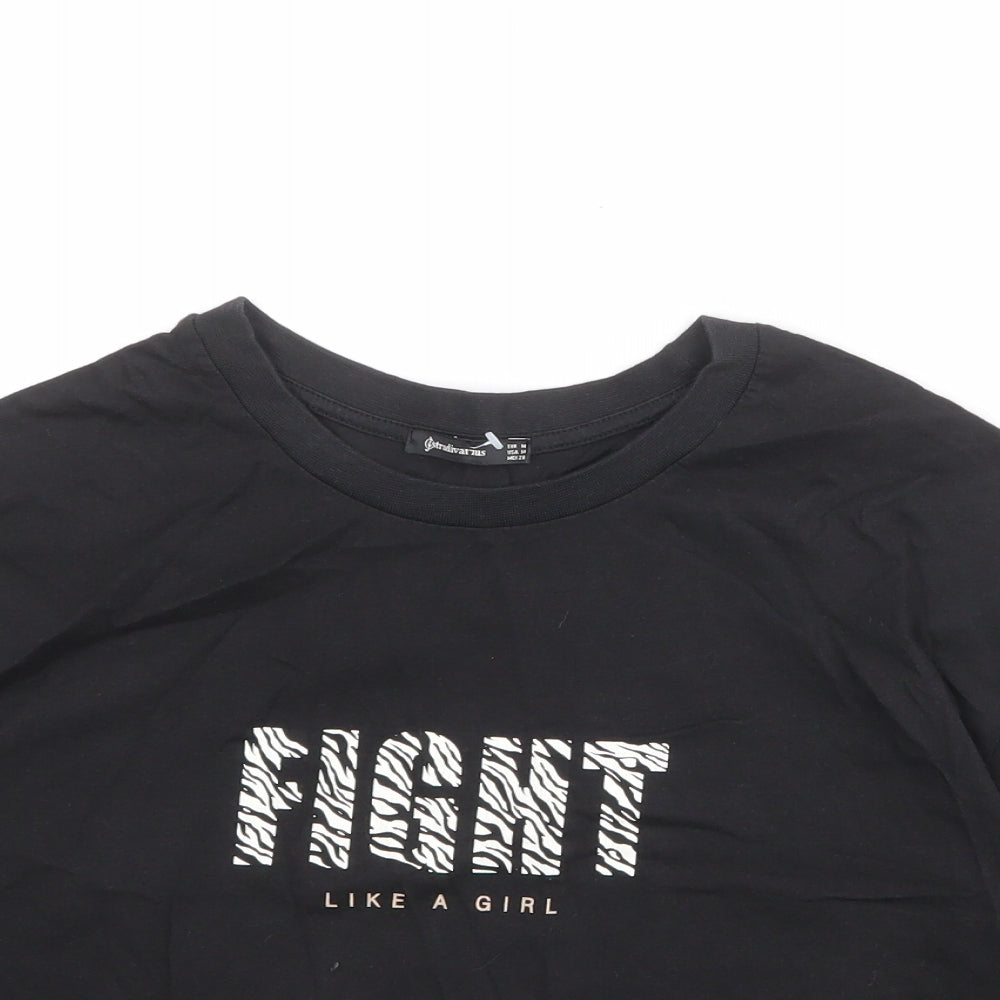 Stradivarius Womens Black 100% Cotton Basic T-Shirt Size M Crew Neck