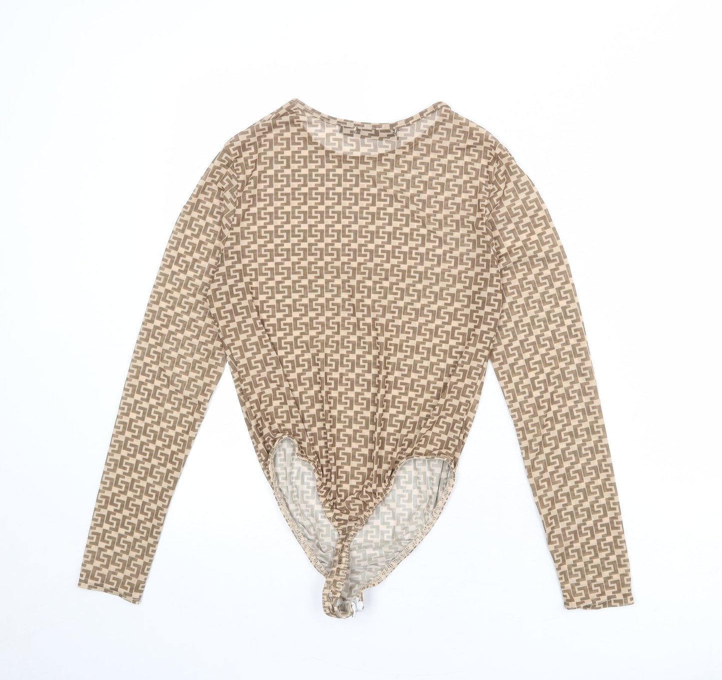 Missguided Womens Beige Geometric Polyester Bodysuit One-Piece Size 14 Snap