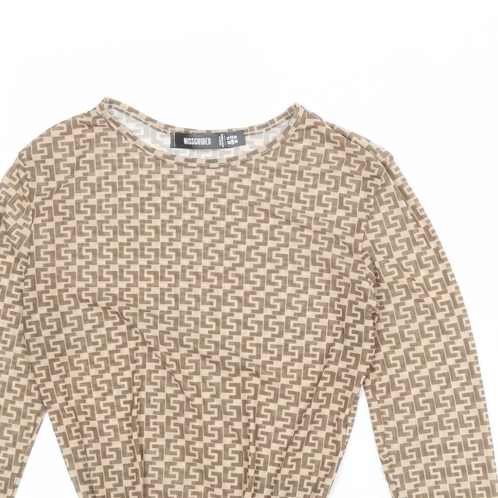 Missguided Womens Beige Geometric Polyester Bodysuit One-Piece Size 14 Snap