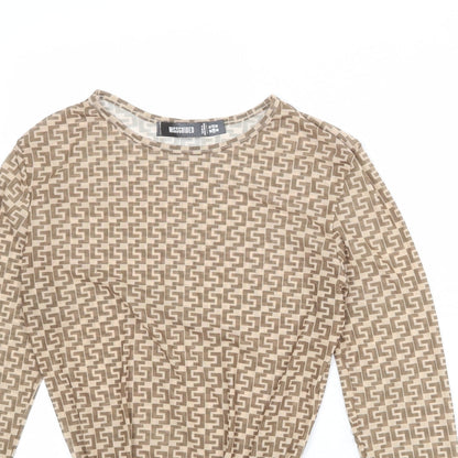 Missguided Womens Beige Geometric Polyester Bodysuit One-Piece Size 14 Snap