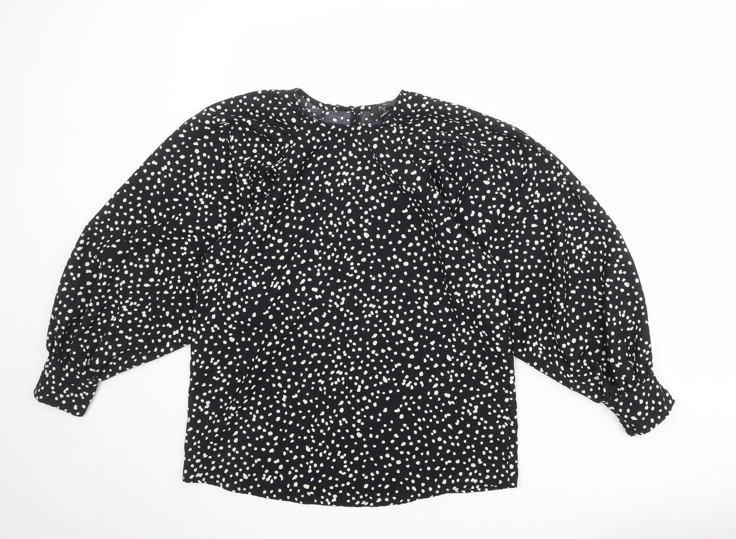 AX Paris Womens Black Animal Print Polyester Basic Blouse Size 8 Round Neck - Spotted