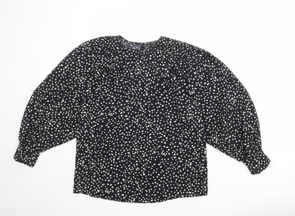 AX Paris Womens Black Animal Print Polyester Basic Blouse Size 8 Round Neck - Spotted