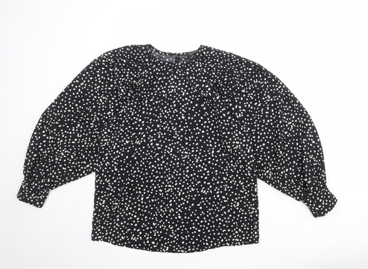 AX Paris Womens Black Animal Print Polyester Basic Blouse Size 8 Round Neck - Spotted