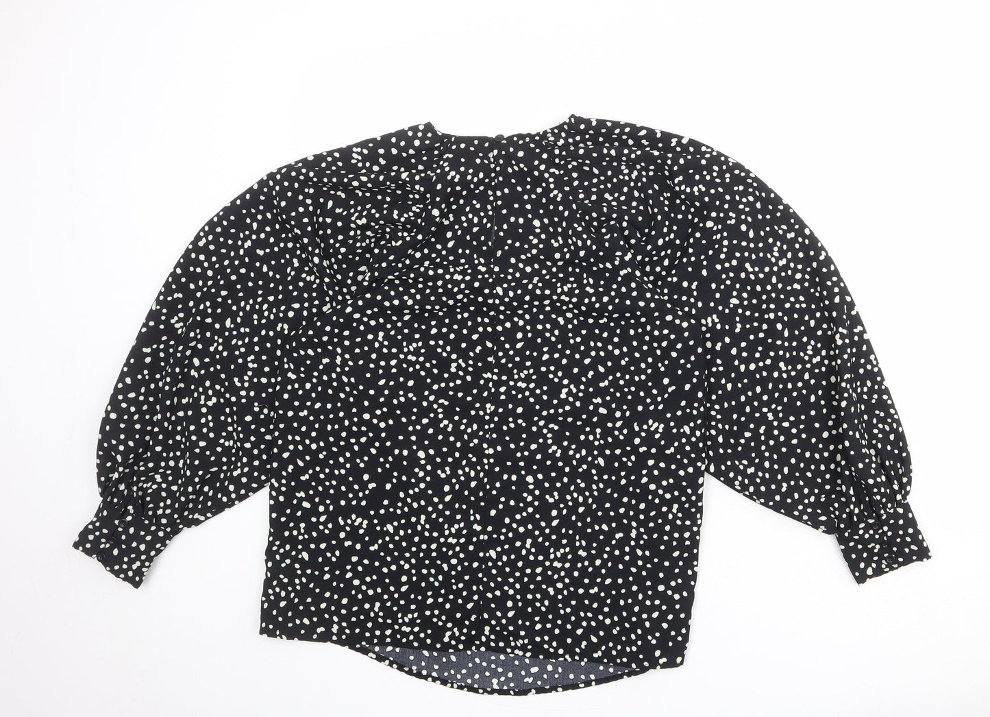 AX Paris Womens Black Animal Print Polyester Basic Blouse Size 8 Round Neck - Spotted