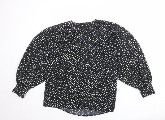 AX Paris Womens Black Animal Print Polyester Basic Blouse Size 8 Round Neck - Spotted