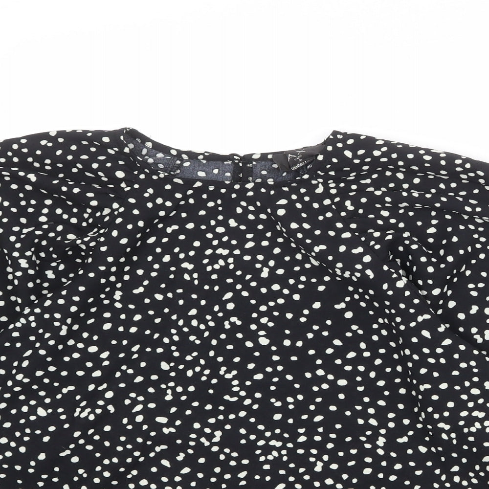 AX Paris Womens Black Animal Print Polyester Basic Blouse Size 8 Round Neck - Spotted