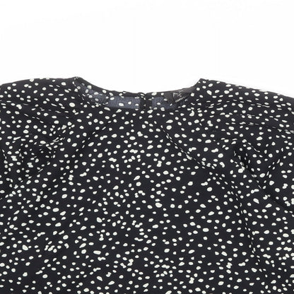 AX Paris Womens Black Animal Print Polyester Basic Blouse Size 8 Round Neck - Spotted