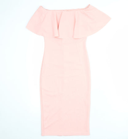 PRETTYLITTLETHING Womens Pink Polyester Shift Size 8 Off the Shoulder Pullover