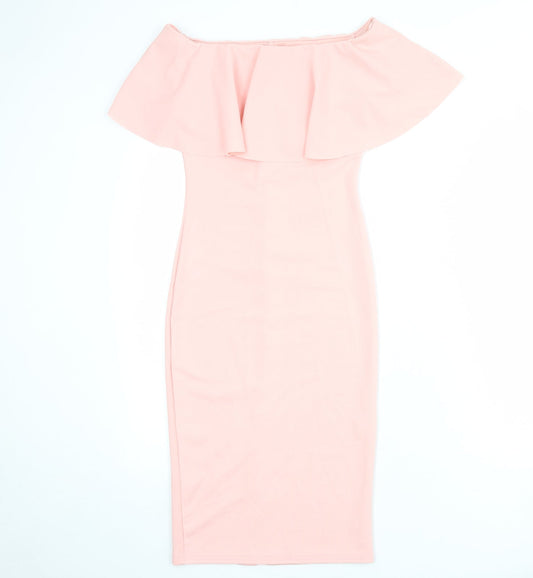 PRETTYLITTLETHING Womens Pink Polyester Shift Size 8 Off the Shoulder Pullover