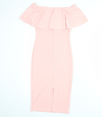 PRETTYLITTLETHING Womens Pink Polyester Shift Size 8 Off the Shoulder Pullover