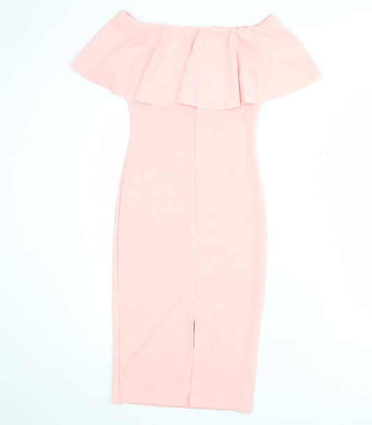 PRETTYLITTLETHING Womens Pink Polyester Shift Size 8 Off the Shoulder Pullover