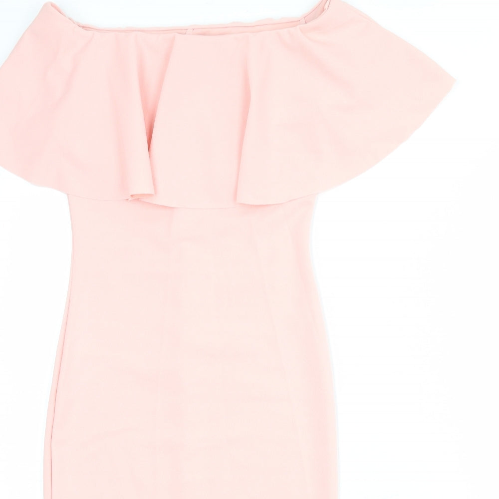 PRETTYLITTLETHING Womens Pink Polyester Shift Size 8 Off the Shoulder Pullover