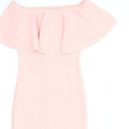 PRETTYLITTLETHING Womens Pink Polyester Shift Size 8 Off the Shoulder Pullover