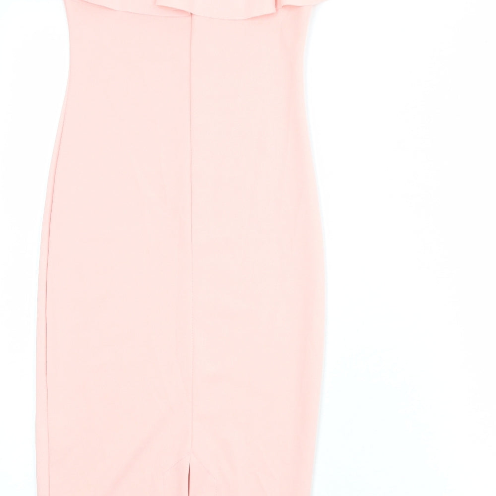 PRETTYLITTLETHING Womens Pink Polyester Shift Size 8 Off the Shoulder Pullover