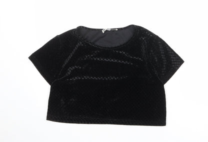 Womens UK Size 10 Hearts & Bows Black Cropped T-Shirt