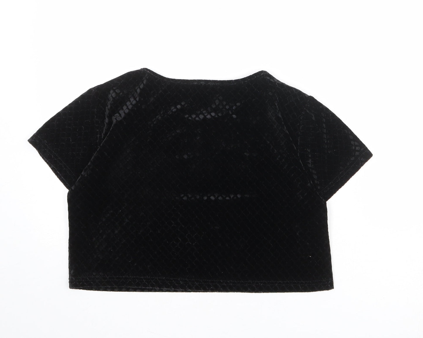 Womens UK Size 10 Hearts & Bows Black Cropped T-Shirt