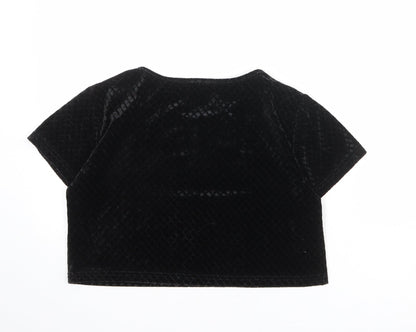 Womens UK Size 10 Hearts & Bows Black Cropped T-Shirt