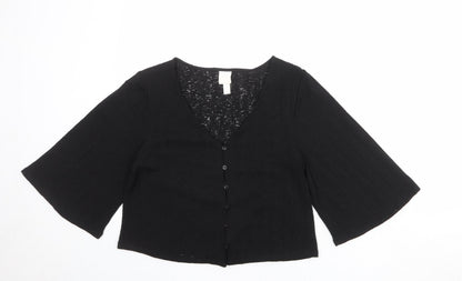 Womens UK Size S H&M Black Basic Button-Up