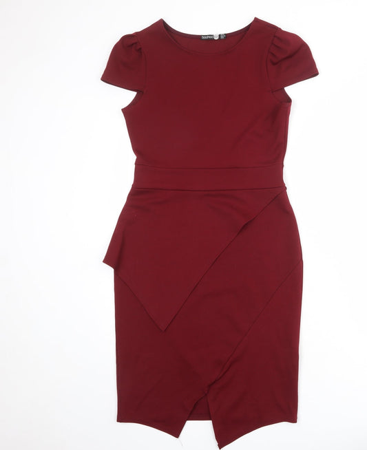 Boohoo Womens Red Polyester Shift Size 12 Round Neck Pullover