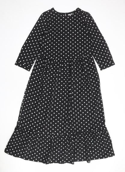 Urban Bliss Womens Black Polka Dot Polyester A-Line Size 10 Round Neck Button
