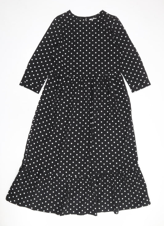 Urban Bliss Womens Black Polka Dot Polyester A-Line Size 10 Round Neck Button