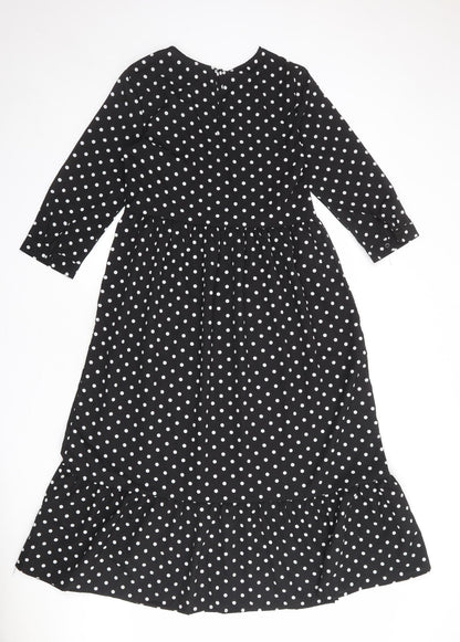 Urban Bliss Womens Black Polka Dot Polyester A-Line Size 10 Round Neck Button
