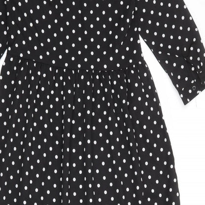 Urban Bliss Womens Black Polka Dot Polyester A-Line Size 10 Round Neck Button