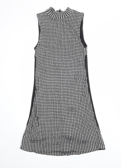 Zara Womens Black Geometric Polyester Tank Dress Size S Mock Neck Zip