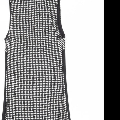 Zara Womens Black Geometric Polyester Tank Dress Size S Mock Neck Zip