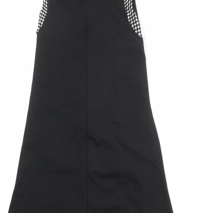 Zara Womens Black Geometric Polyester Tank Dress Size S Mock Neck Zip