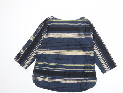 Monsoon Womens Multicoloured Striped 100% Cotton Basic Blouse Size 14 Boat Neck